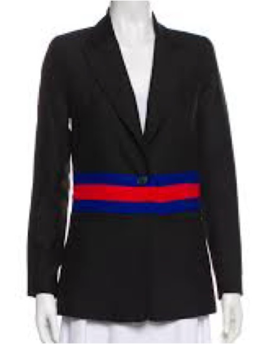SMYTHE Black Wool Tailored Blazer Red Royal Blue Waist Stripe Sz 2 - Picture 9 of 9